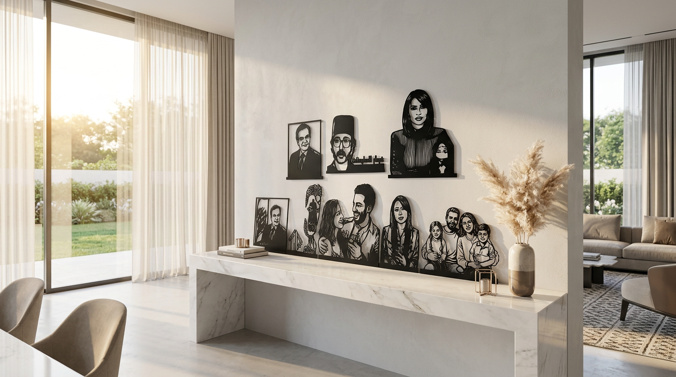 Personalized metal gifts collection featuring custom metal portraits, family keepsakes, name signs, wall art, and handcrafted steel creations by Portret.