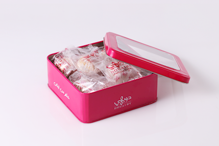 Packed Lebanese walnut maamoul cookies in elegant tin box by Douaihy Sweets