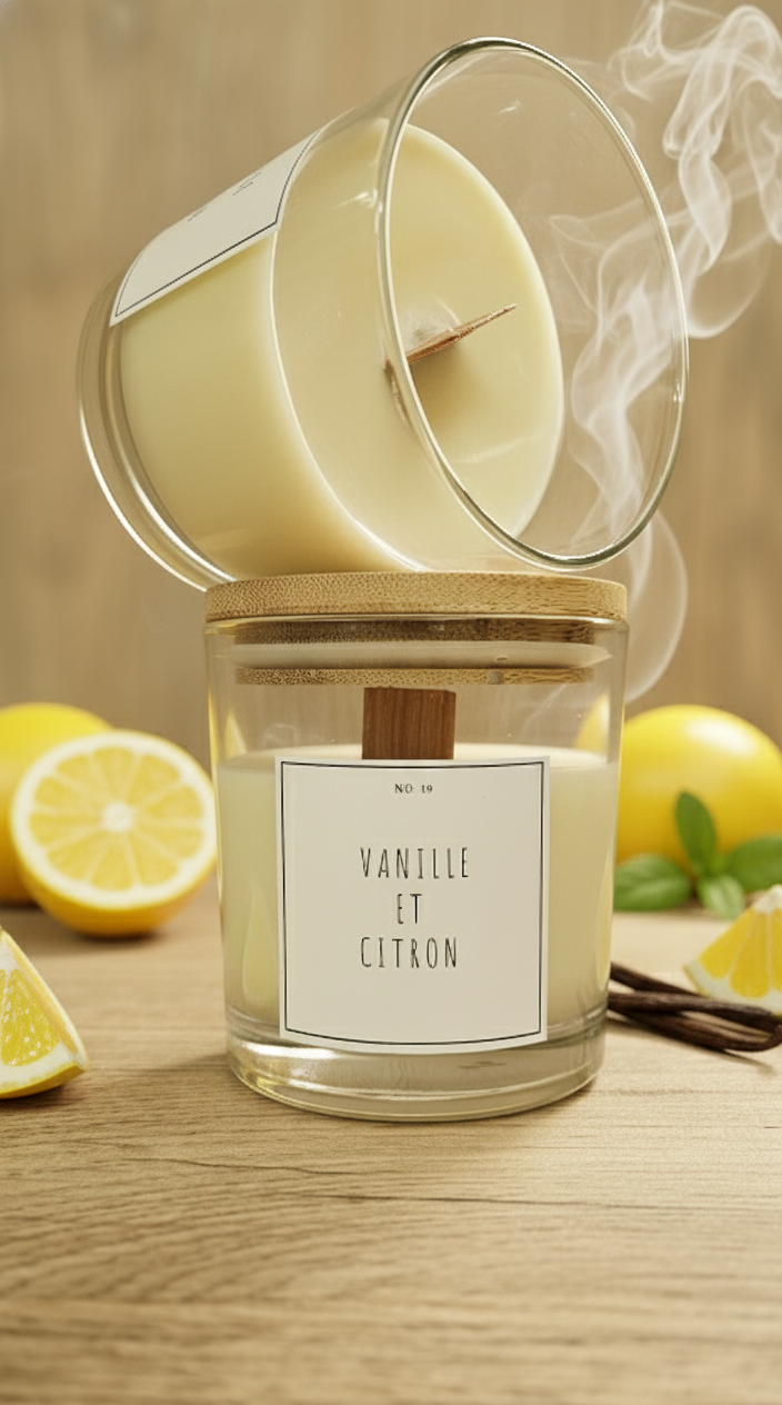 vanilla lemon scented soy wax candle with minimalist design by eclat nocturne in Lebanon