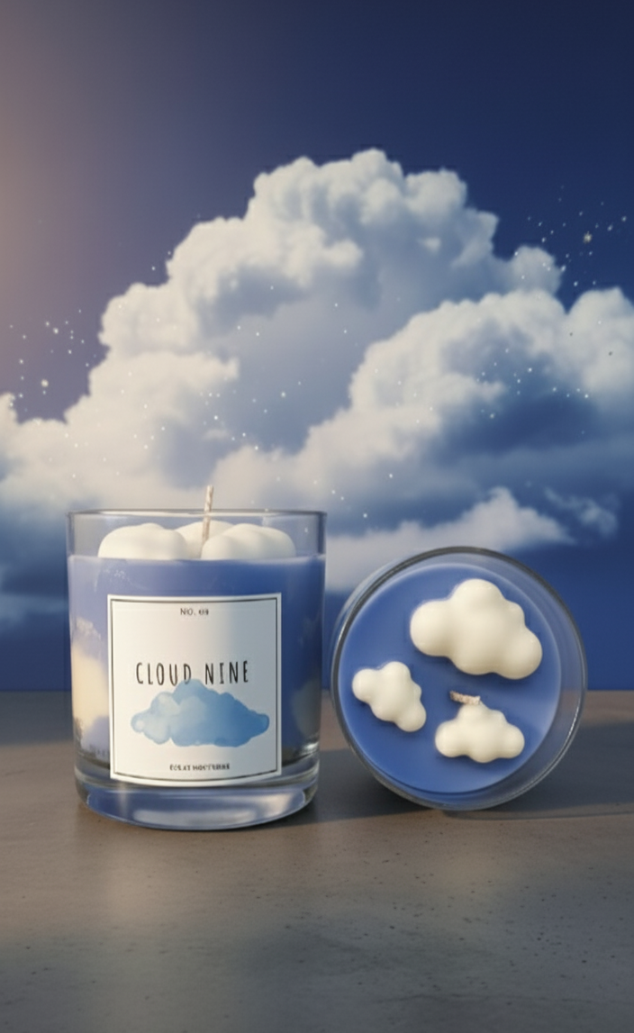 cloud nine vanilla coconut scented soy wax candle with cloud design by eclat nocturne in Lebanon