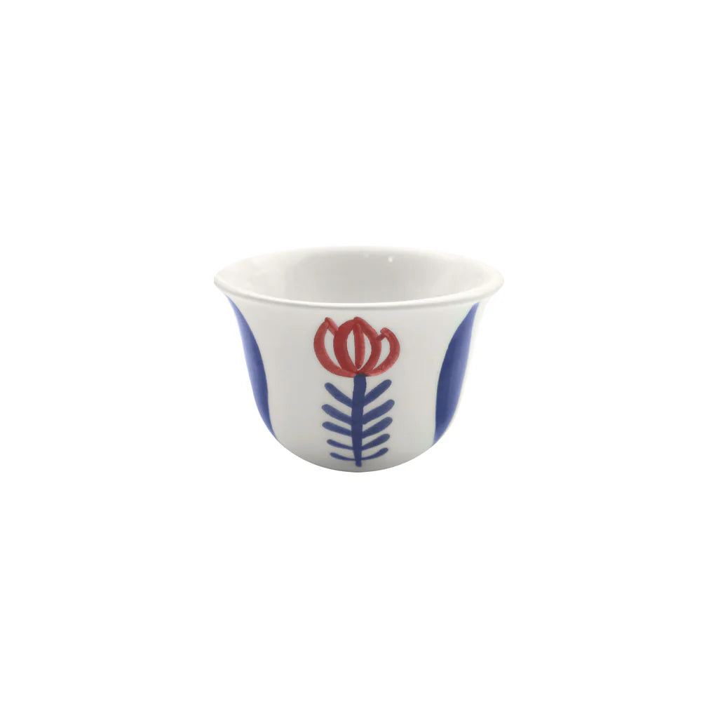 Handmade Blue Tulip ceramic Arabic coffee cups set crafted and painted in Lebanon