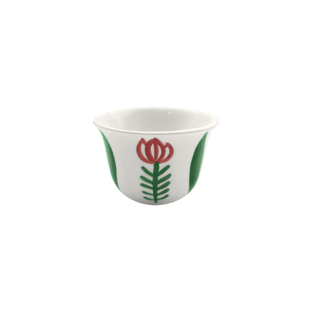 Handmade Green Tulip ceramic Arabic coffee cups set crafted and painted in Lebanon