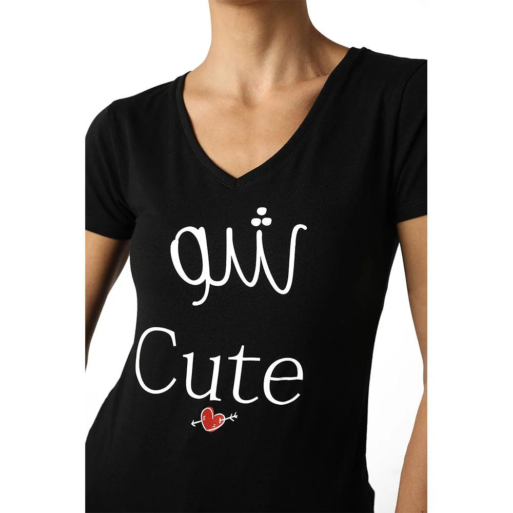 Chou Cute Black Women’s V-Neck T-Shirt
