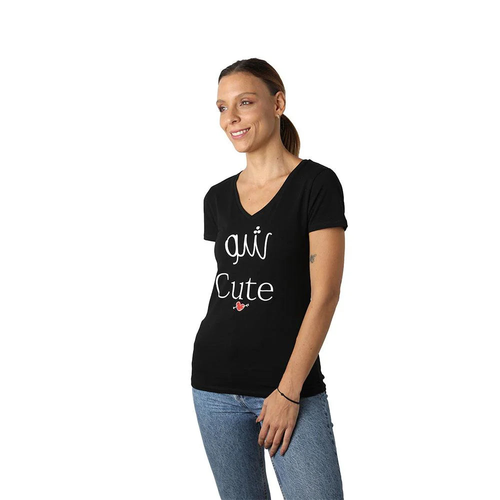 Chou Cute Black Women’s V-Neck T-Shirt
