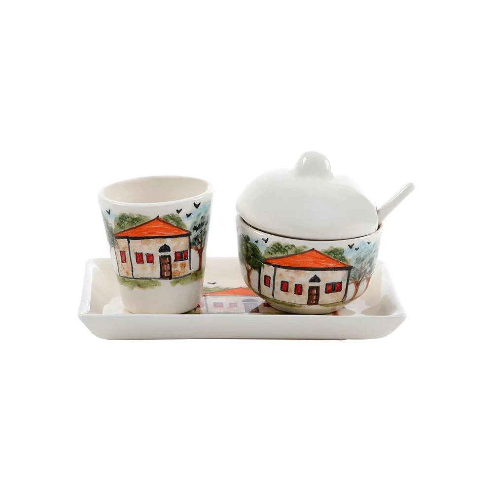 Traditional Lebanese House Hand-Painted Ceramic Coffee Set