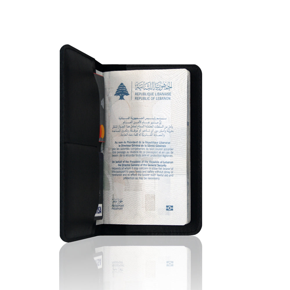 Real Leather Black Cedar Passport Cover | Muftah El Chark Lebanon
