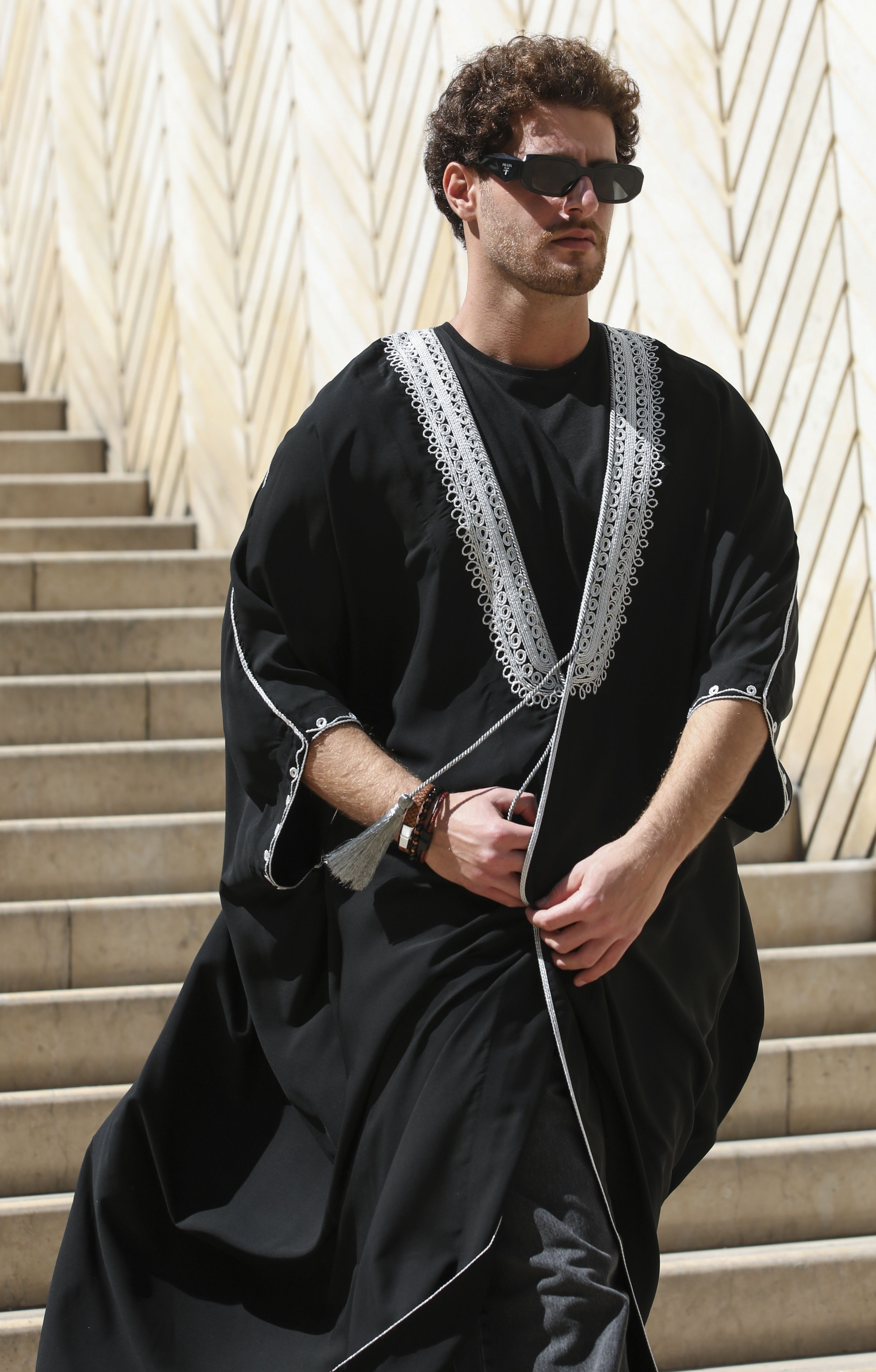 Silver and Black Tassel Cotton Abaya by Mouftah El Chark product photo 2