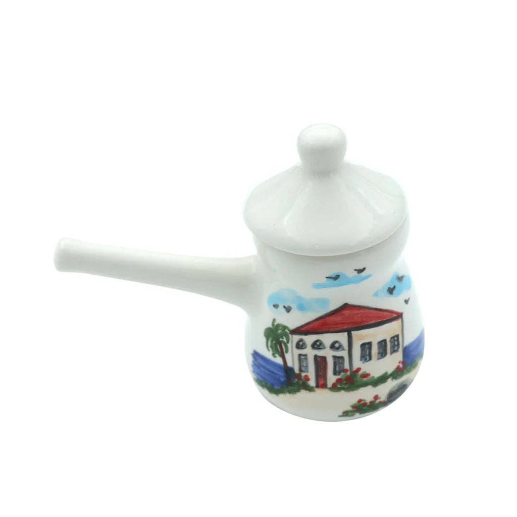Handmade Lebanese House ceramic coffee pot with traditional Lebanese home artwork crafted in Lebanon