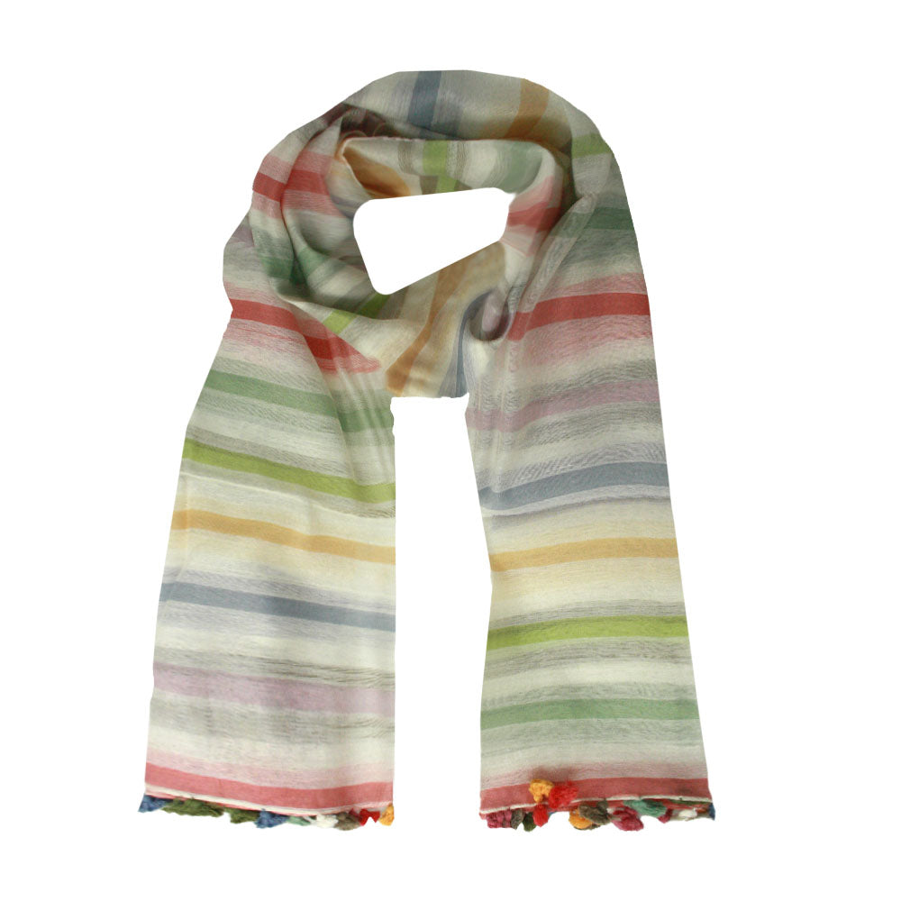Colorful striped silk cotton scarf by Mouftah El Chark, vibrant lightweight summer accessory at Idole Lebanon