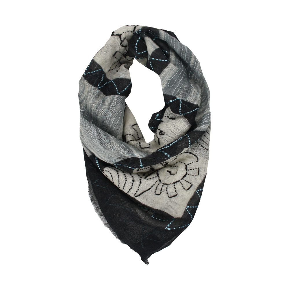 Grey and black wool scarf with modern pattern by Mouftah El Chark, versatile everyday accessory at Idole Lebanon