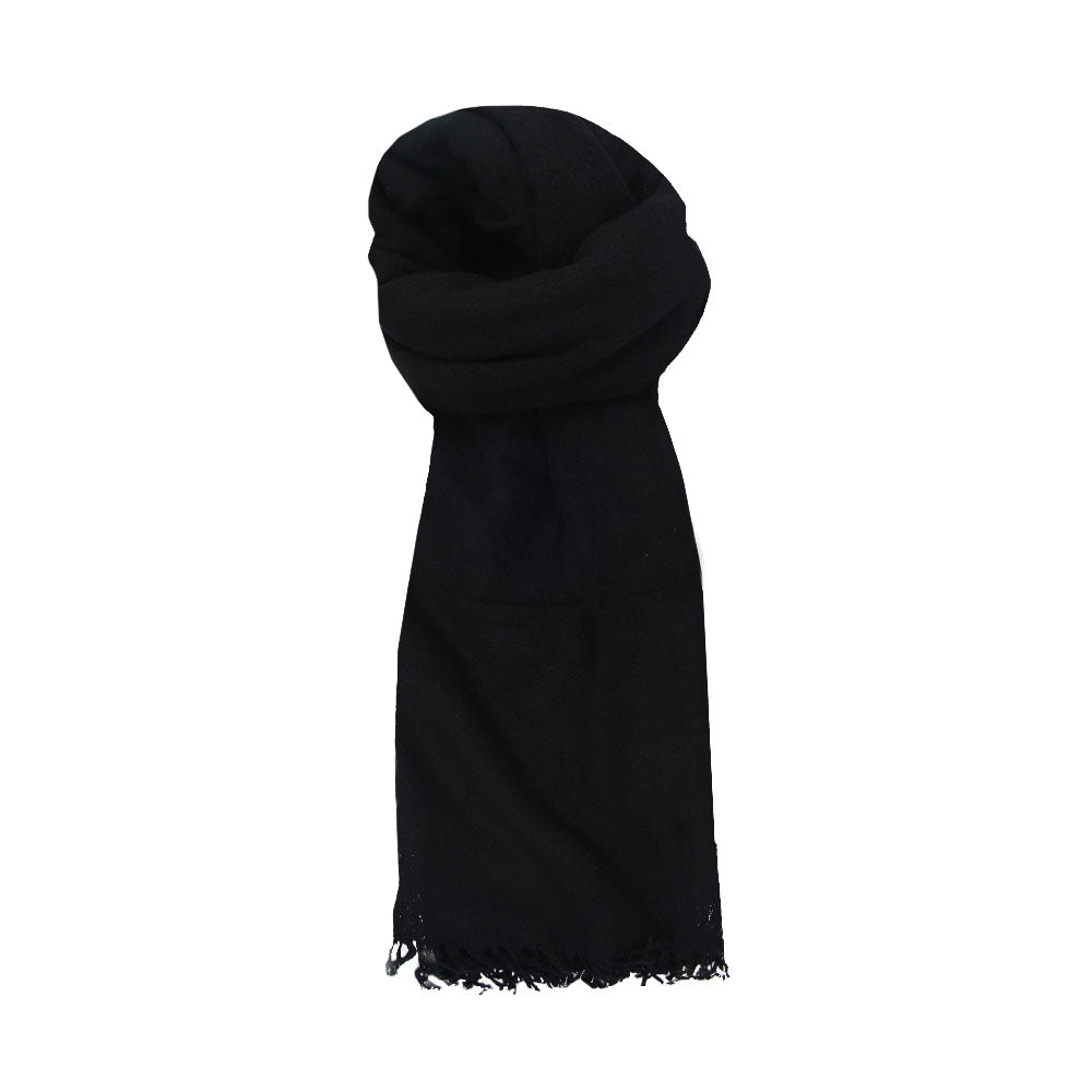 Black wool scarf by Mouftah El Chark, classic essential winter accessory at Idole Lebanon
