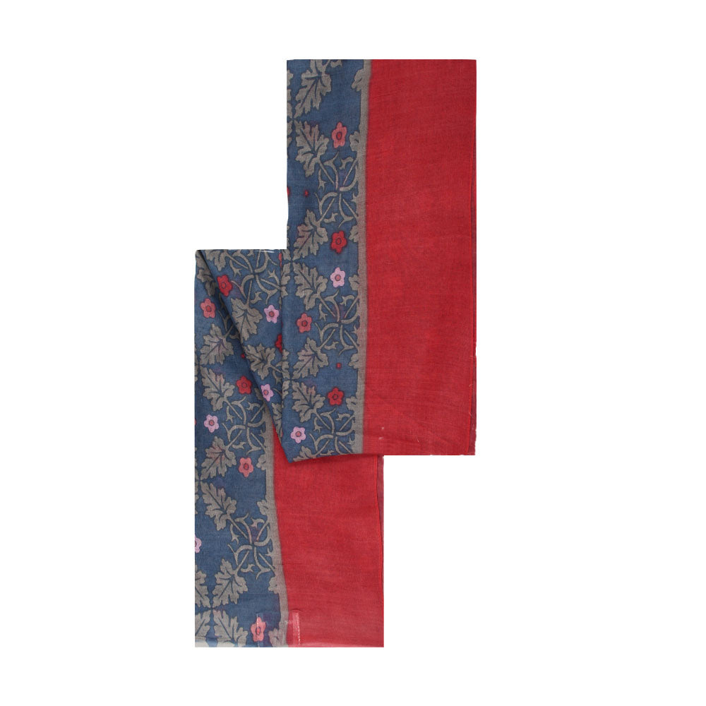 Blue and pink cotton scarf with leaf pattern by Mouftah El Chark, lightweight vibrant everyday accessory at Idole Lebanon