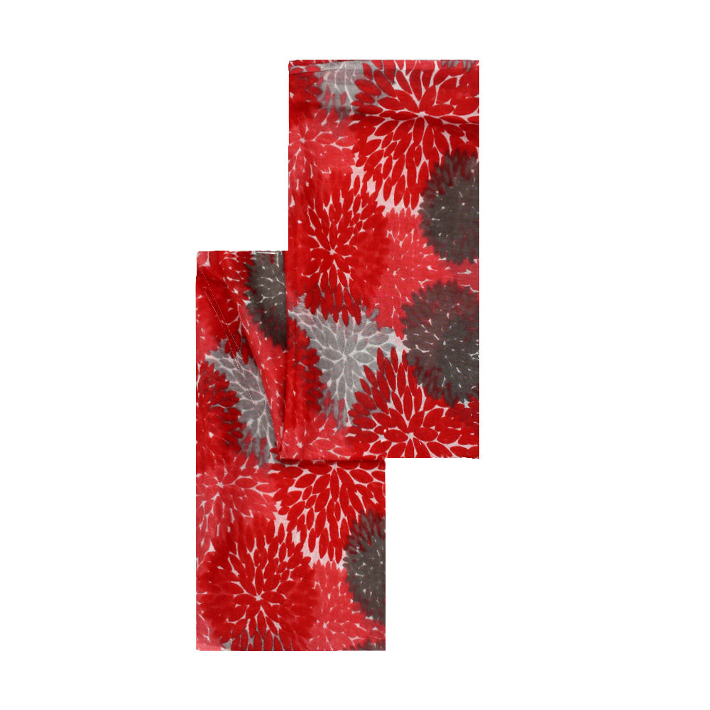 Coral and grey cotton scarf with floral pattern by Mouftah El Chark, bold lightweight accessory at Idole Lebanon