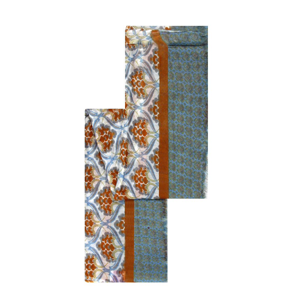 Grey cotton scarf with orange and geometric pattern by Mouftah El Chark, lightweight everyday accessory at Idole Lebanon