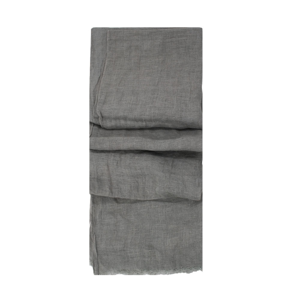 Dark grey linen scarf by Mouftah El Chark, minimalist lightweight summer accessory at Idole Lebanon