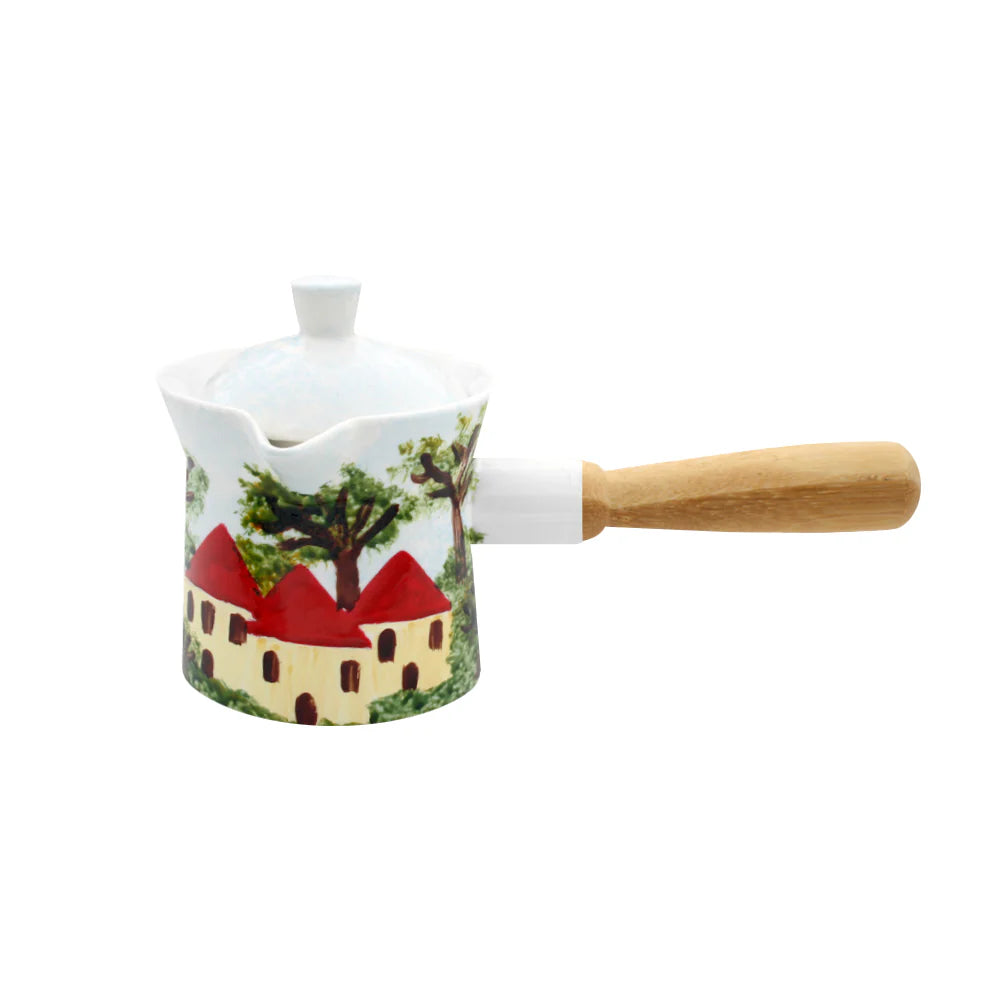 Handmade Lebanese Village ceramic coffee pot with traditional village artwork crafted in Lebanon