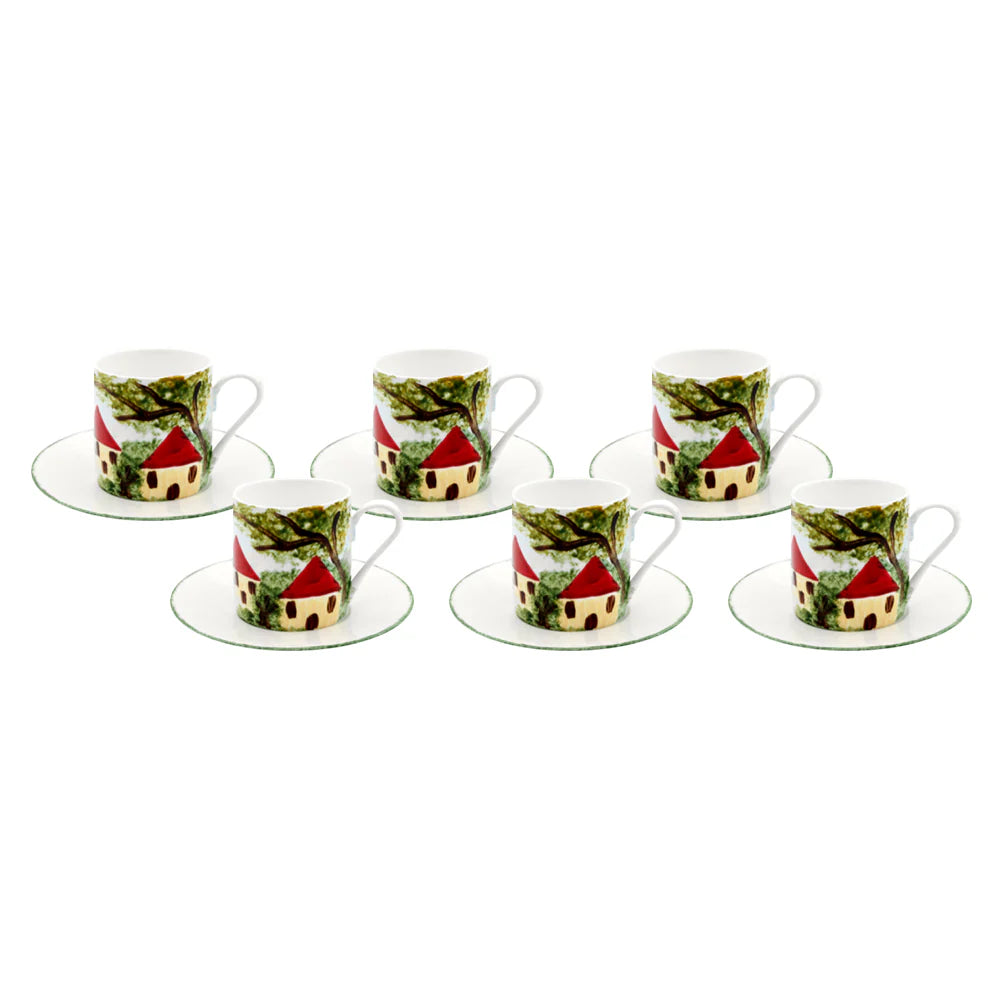 Handmade Lebanese Village Black ceramic coffee cups and saucers set crafted and painted in Lebanon