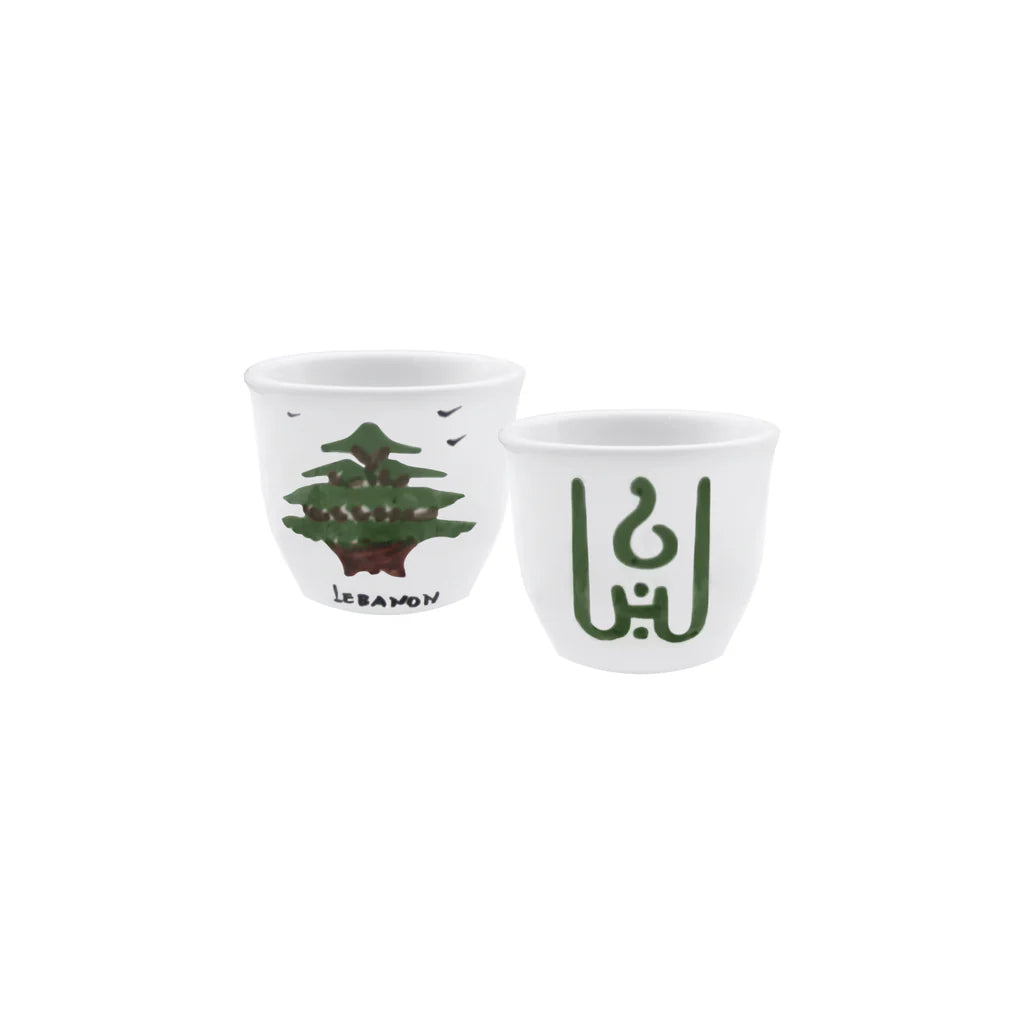 Handmade Lebanese Cedar ceramic coffee cups set crafted and painted in Lebanon