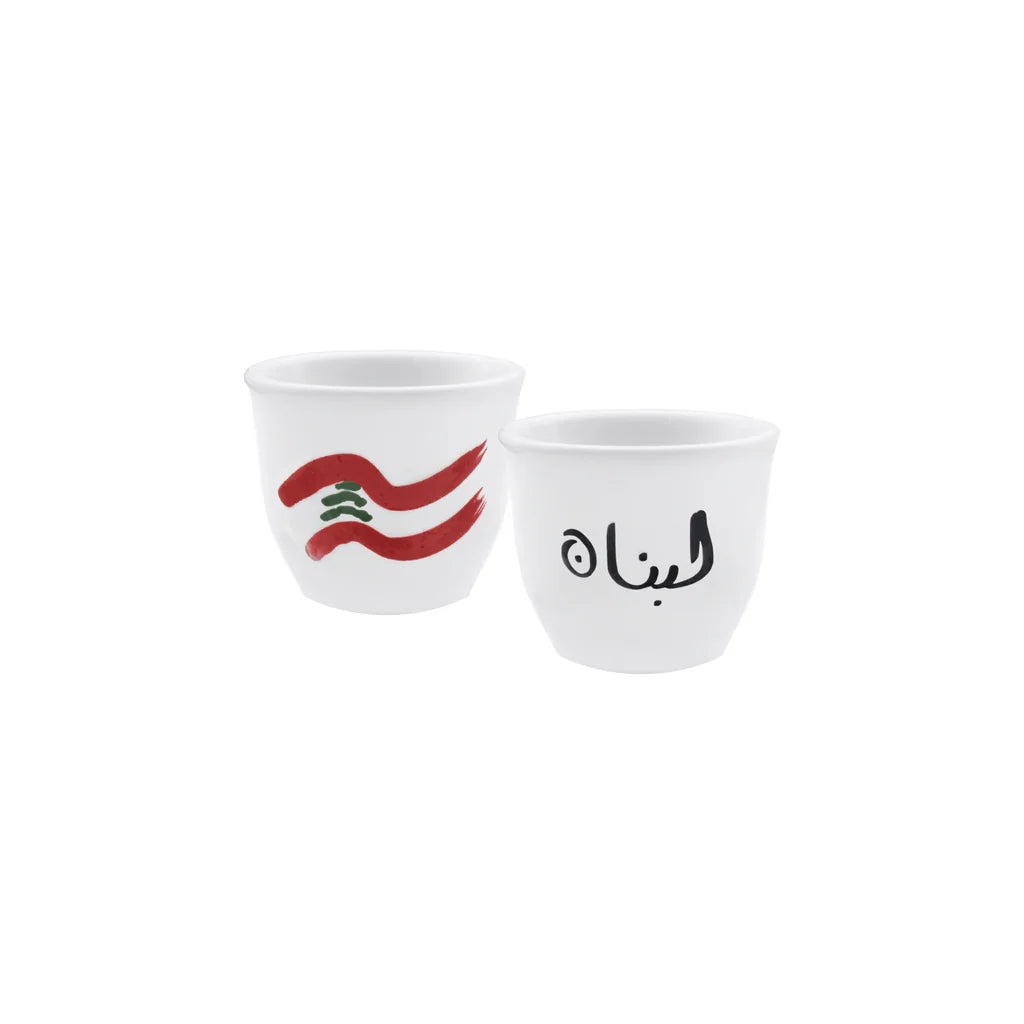 Handmade Lebanese Flag ceramic coffee cups set crafted and painted in Lebanon