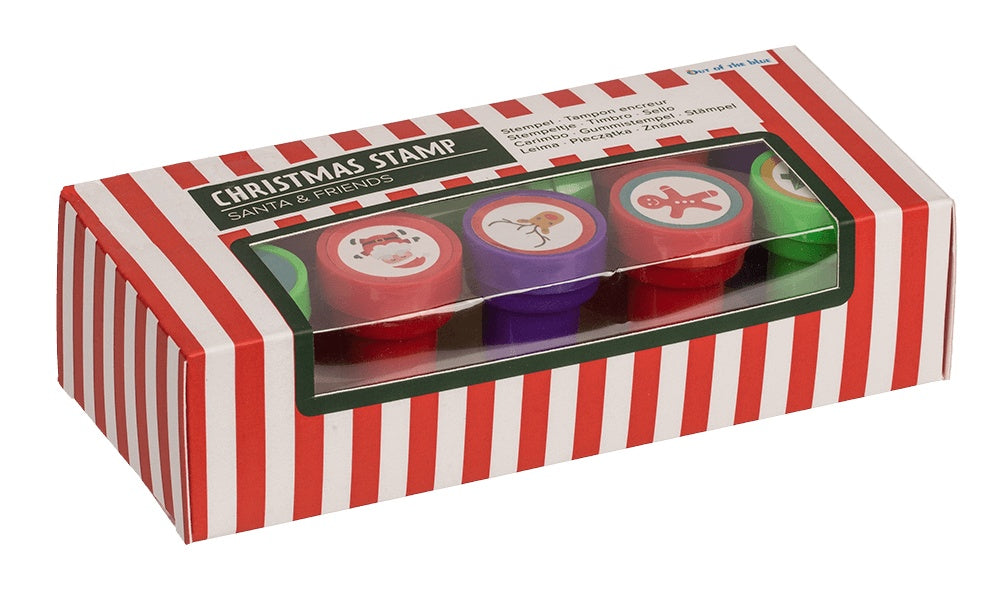 Set of 10 Santa and friends Christmas stamps in window box