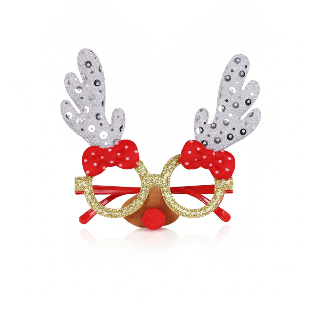 Novelty Christmas party glasses with bow and red nose