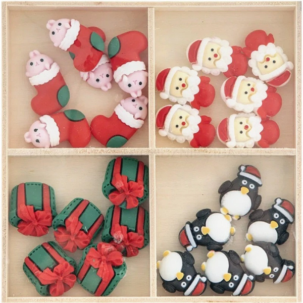 24 Christmas resin figures in a mini wooden box