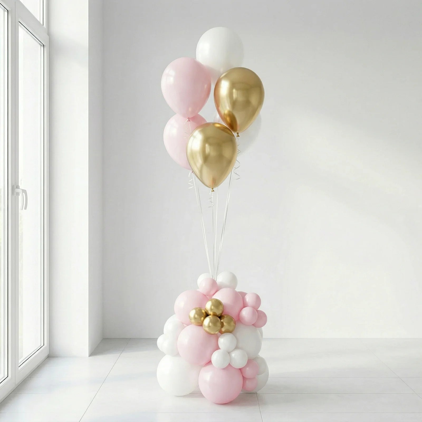 Gold white and pink helium balloon arrangement decoration Beirut Lebanon