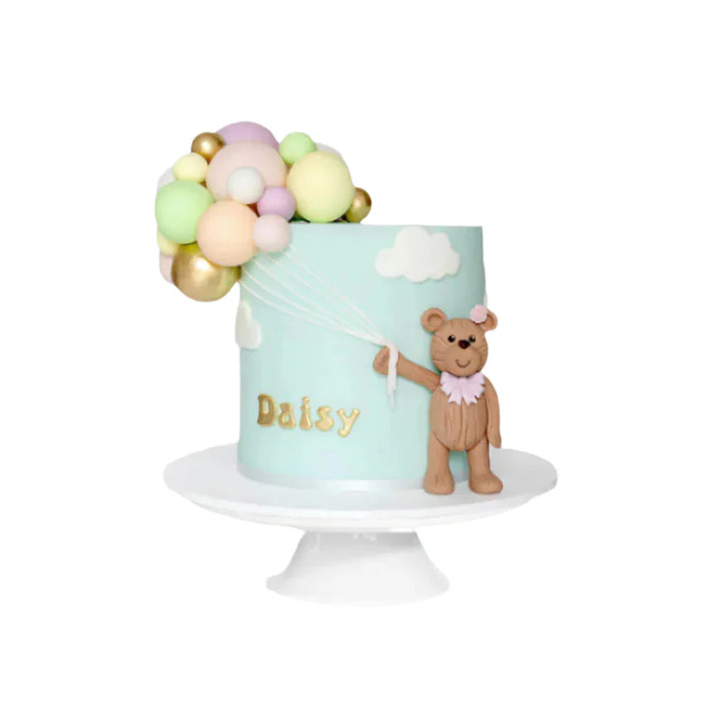 balloon themed birthday cake with pastel colors and custom name decoration Lebanon