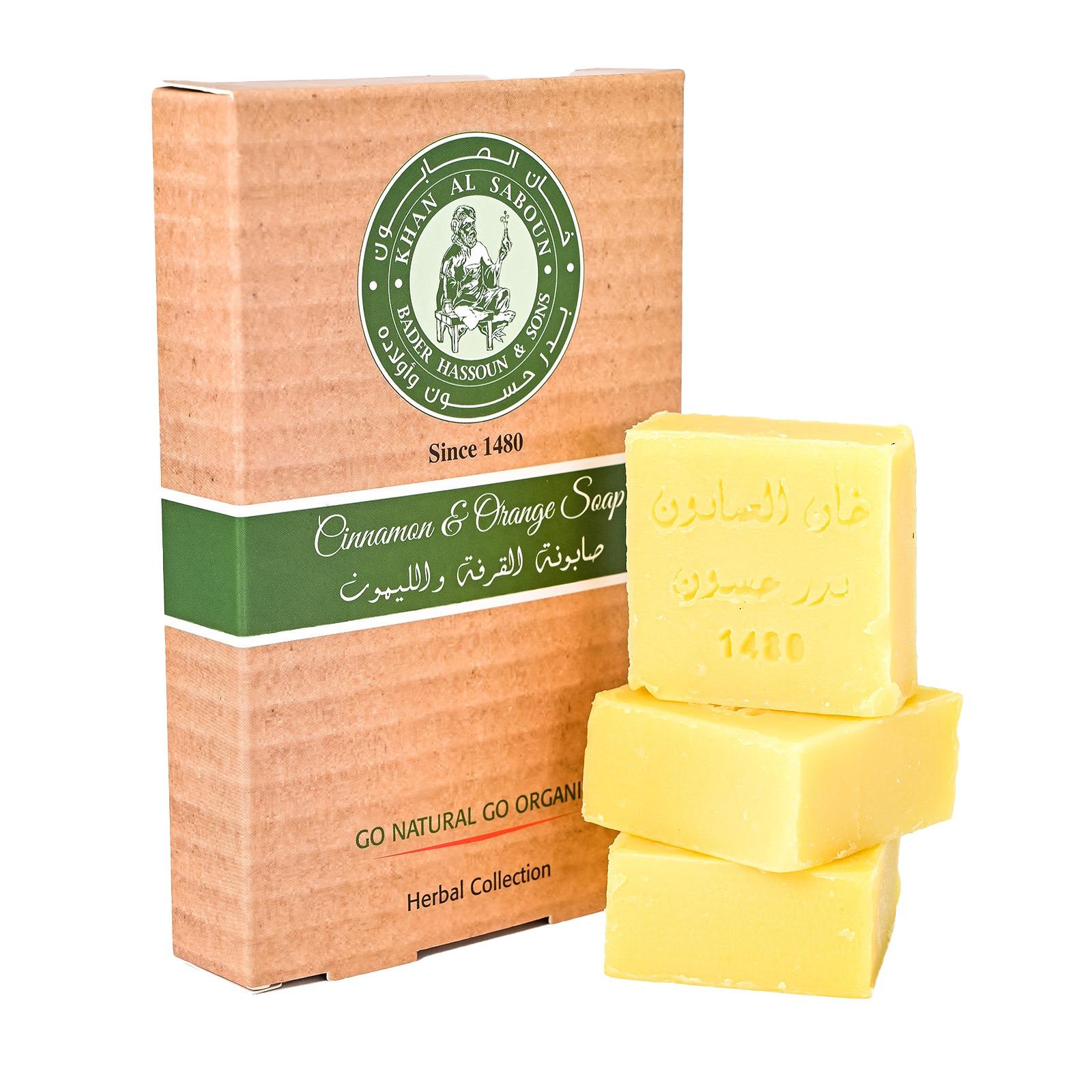 Khan Al Saboun lemon and cinnamon herbal soap packet with natural ingredients bars