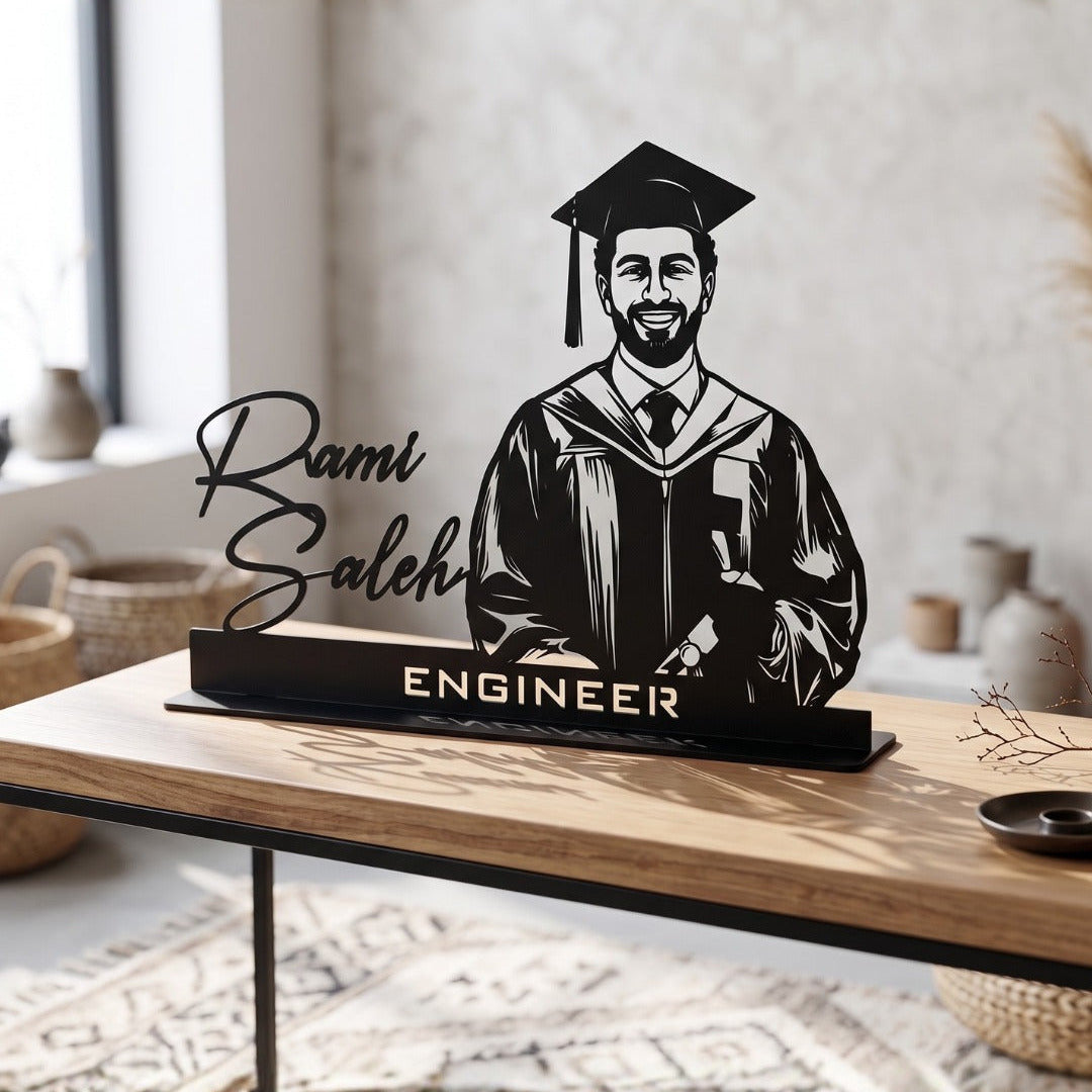 Name and Title Portrait – Black Steel Personalized Desk Art by Portret Lebanon