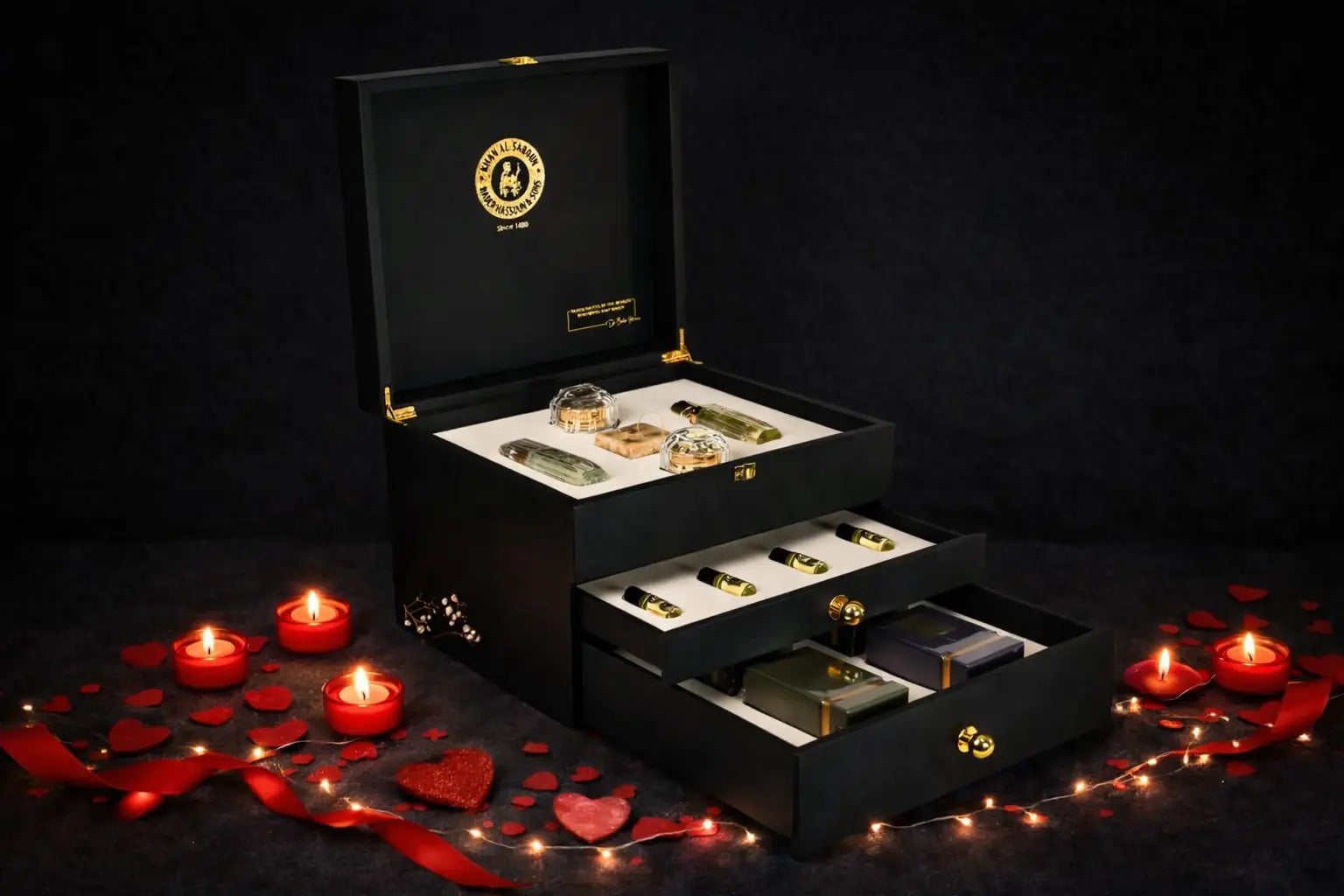 Black Luxurious 3-Drawer Gift Box – Khan Al Saboun by Khan Al Saboun
