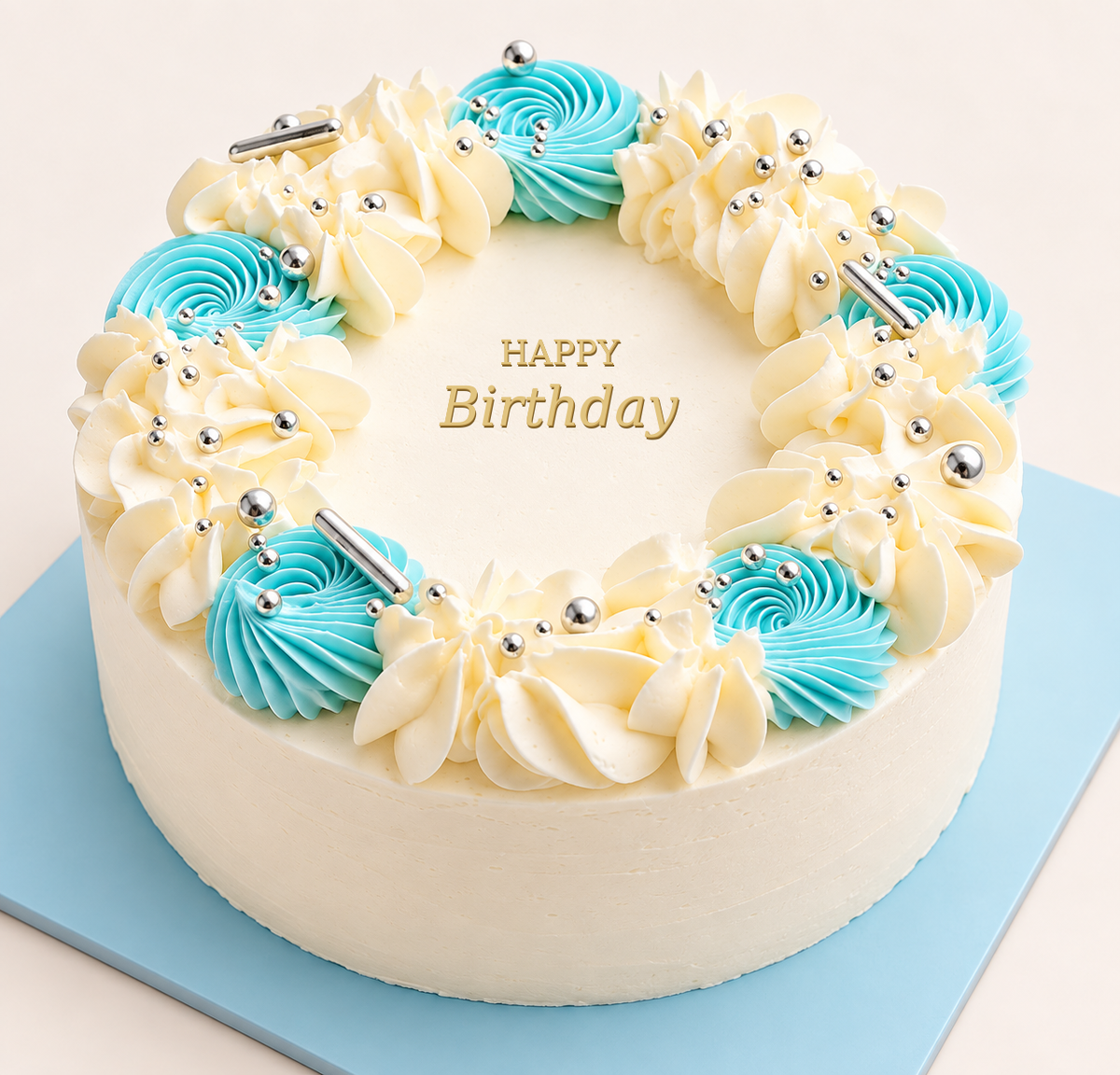Blue Pearl Celebration Cake for 4 persons with Happy Birthday message and same-day delivery in Lebanon