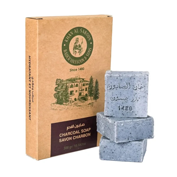 Khan Al Saboun charcoal soap packet for deep cleansing and detoxifying skin