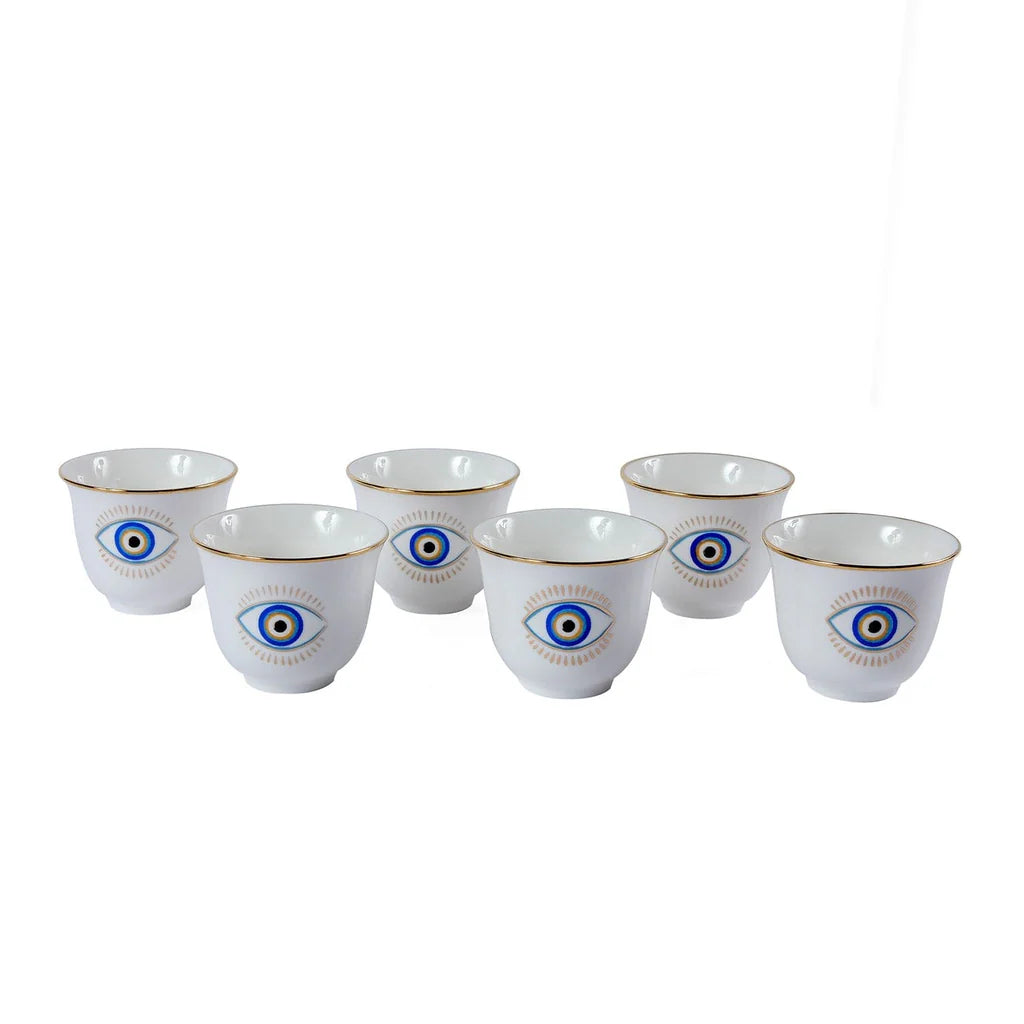 Handmade Evil Eye Chaffe ceramic coffee cups set crafted and painted in Lebanon
