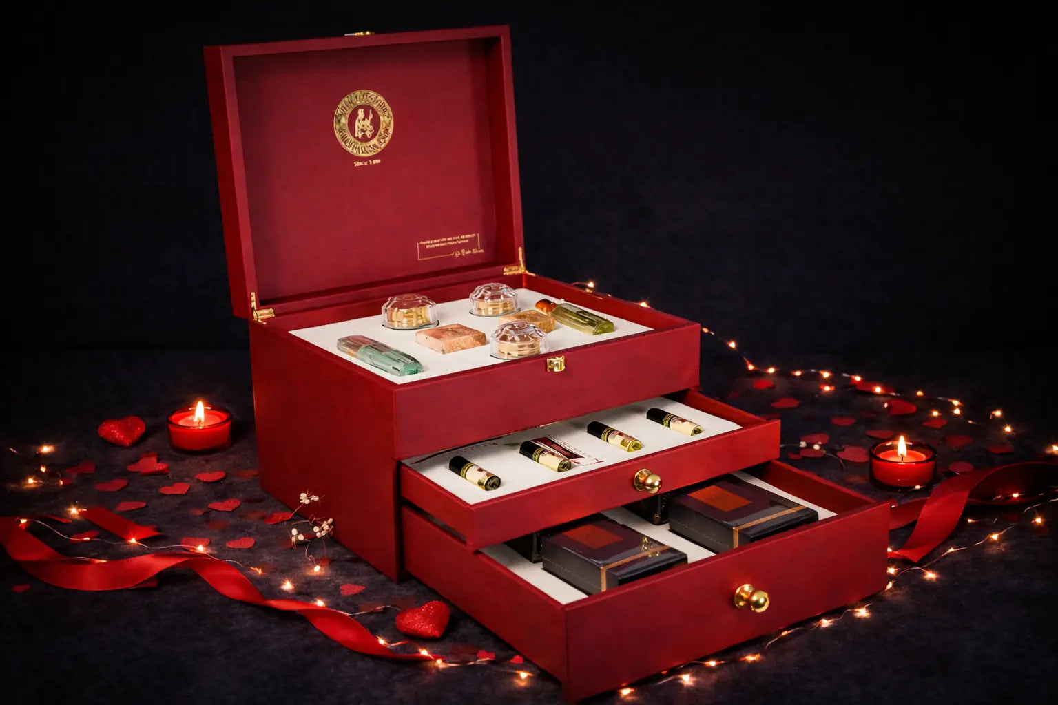Red Luxurious 3-Drawer Gift Box – Khan Al Saboun by Khan Al Saboun