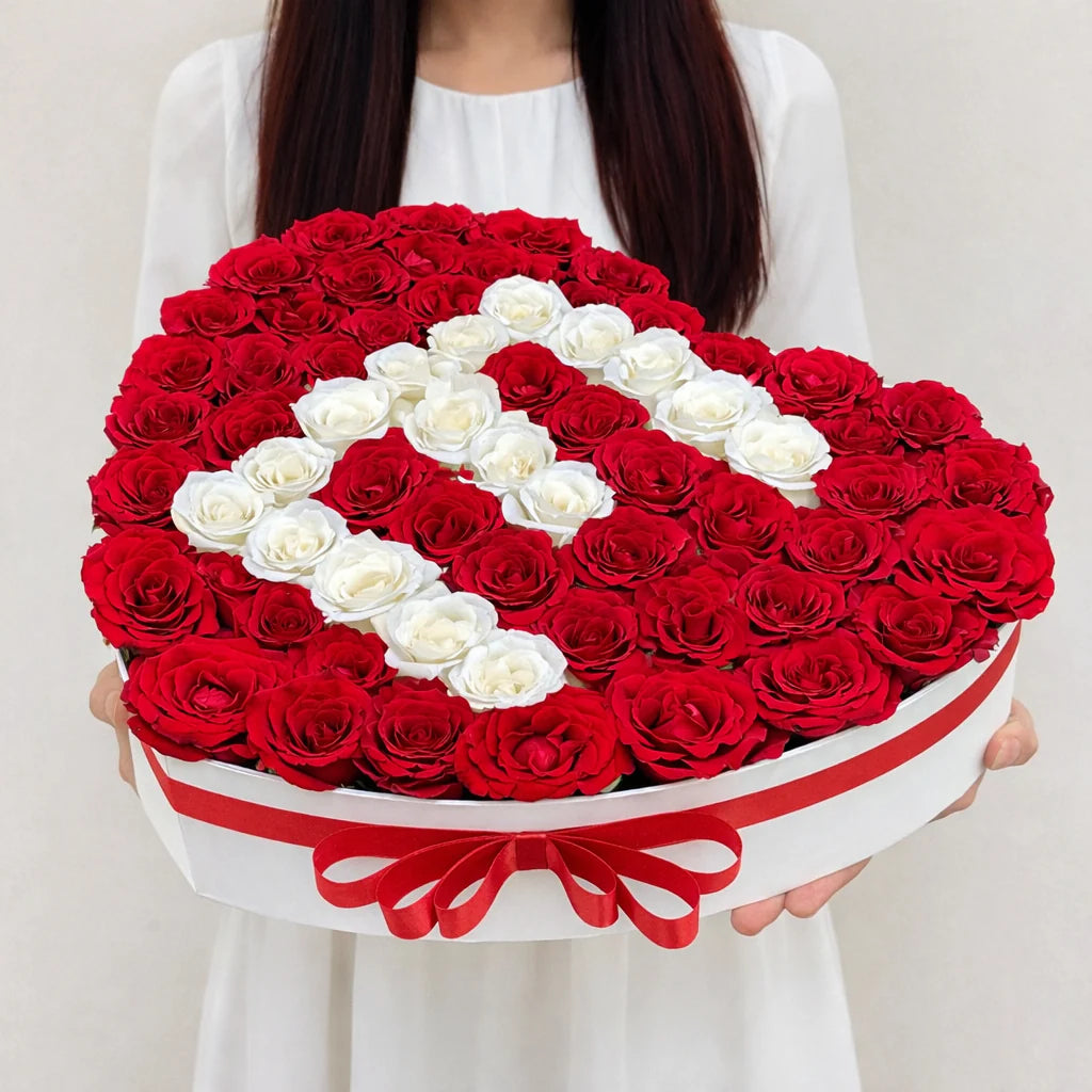 Love Letter Red & White Roses Heart Box
