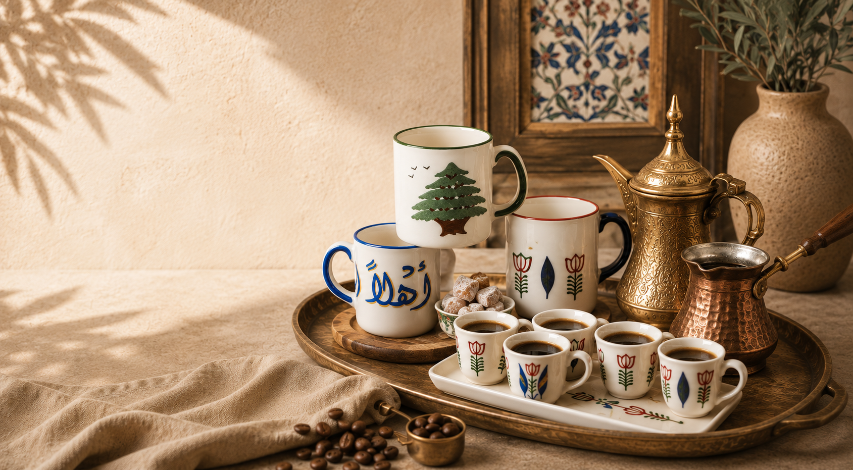 Luxury coffee cups and traditional Arabic coffee pots by Mouftah Al Chark