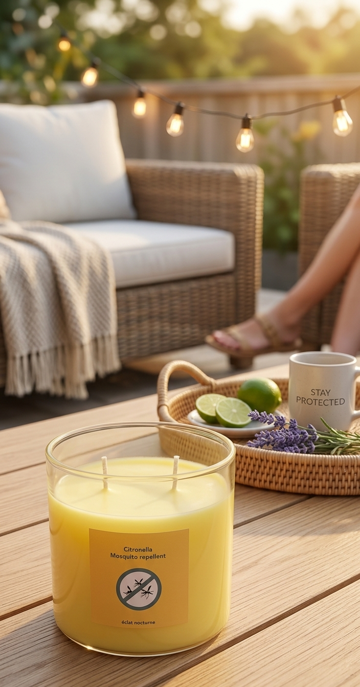 citronella mosquito repellent soy wax candle by eclat nocturne used outdoors in Lebanon