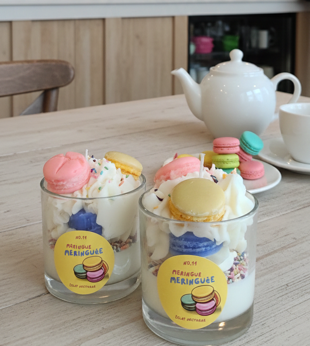 meringue meringuee soy wax candle with macaron topping by eclat nocturne in Lebanon