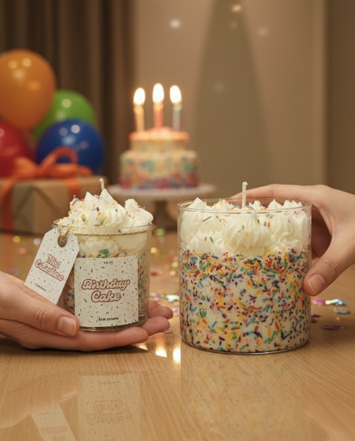 birthday cake scented soy wax candle with colorful sprinkles by eclat nocturne in Lebanon