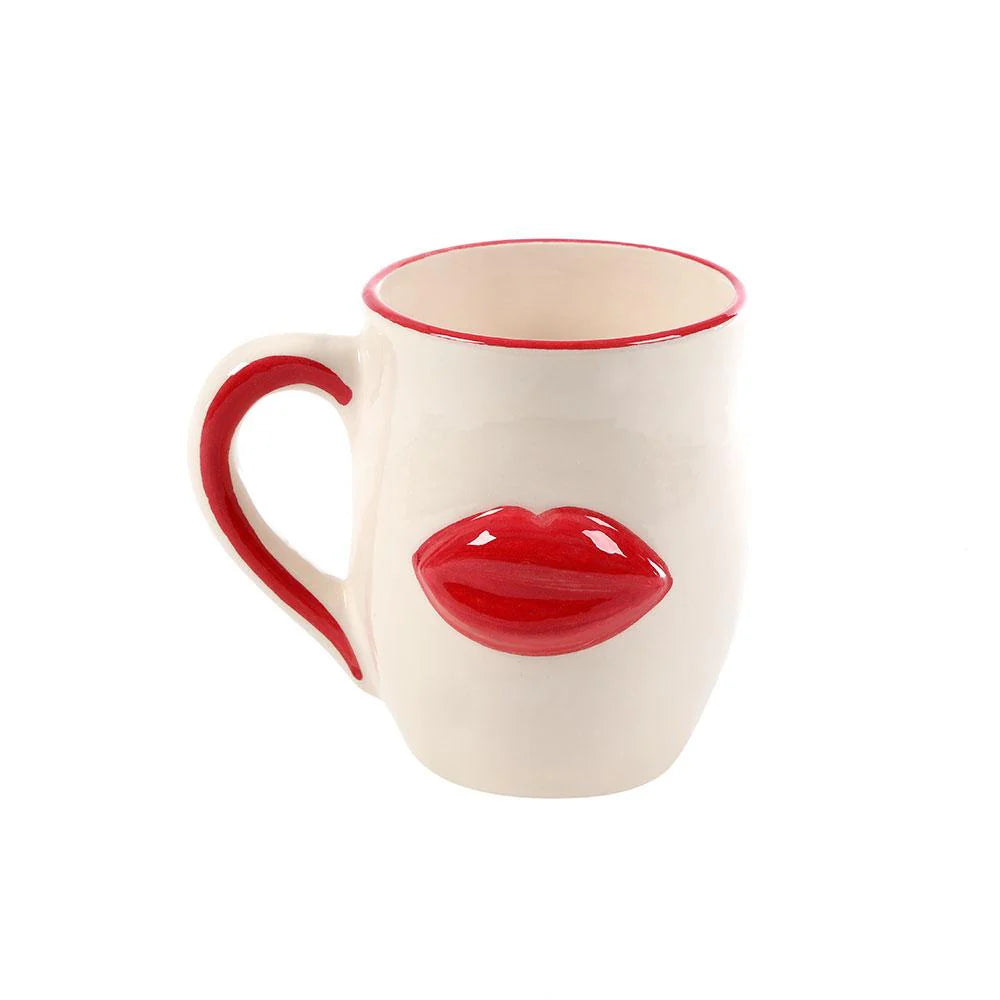 Handmade minimalist ceramic mug with elegant red detailing crafted in Lebanon