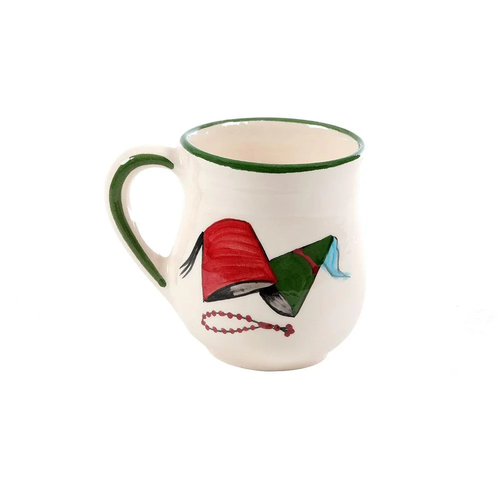Handmade Lebanese Tarbouch ceramic mug with Arabic typography crafted in Lebanon