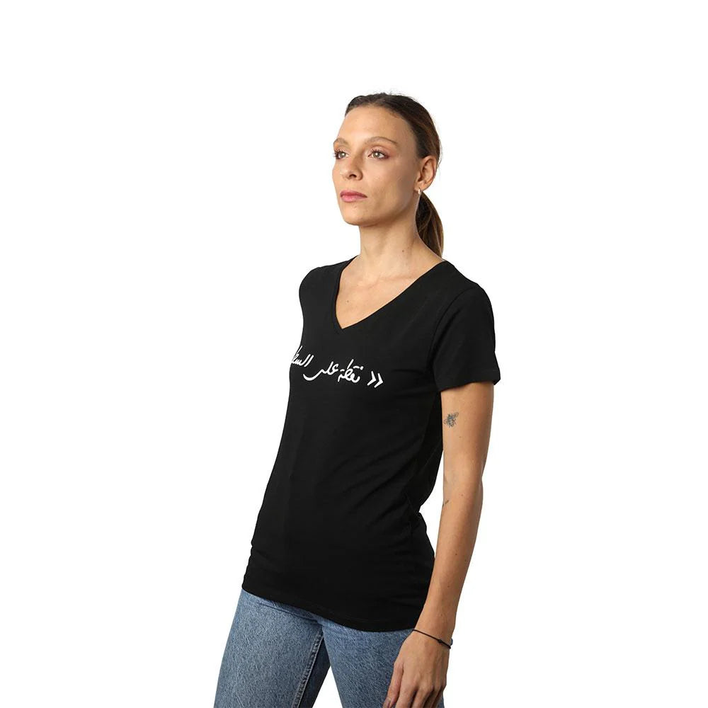Point À La Ligne Black Women’s V-Neck T-Shirt