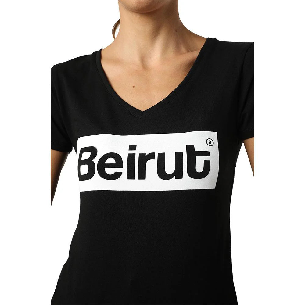 Beirut White On Black Women’s V-Neck T-Shirt