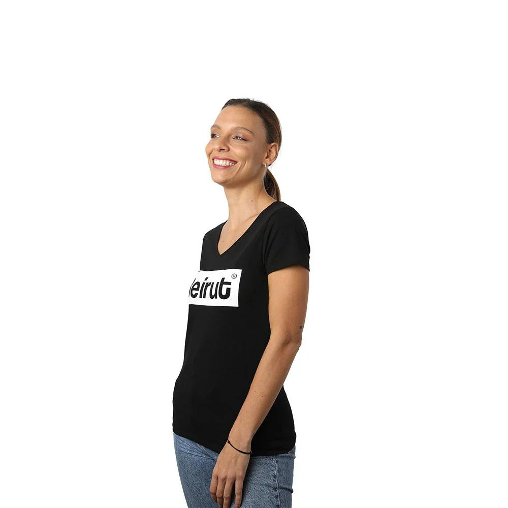 Beirut White On Black Women’s V-Neck T-Shirt