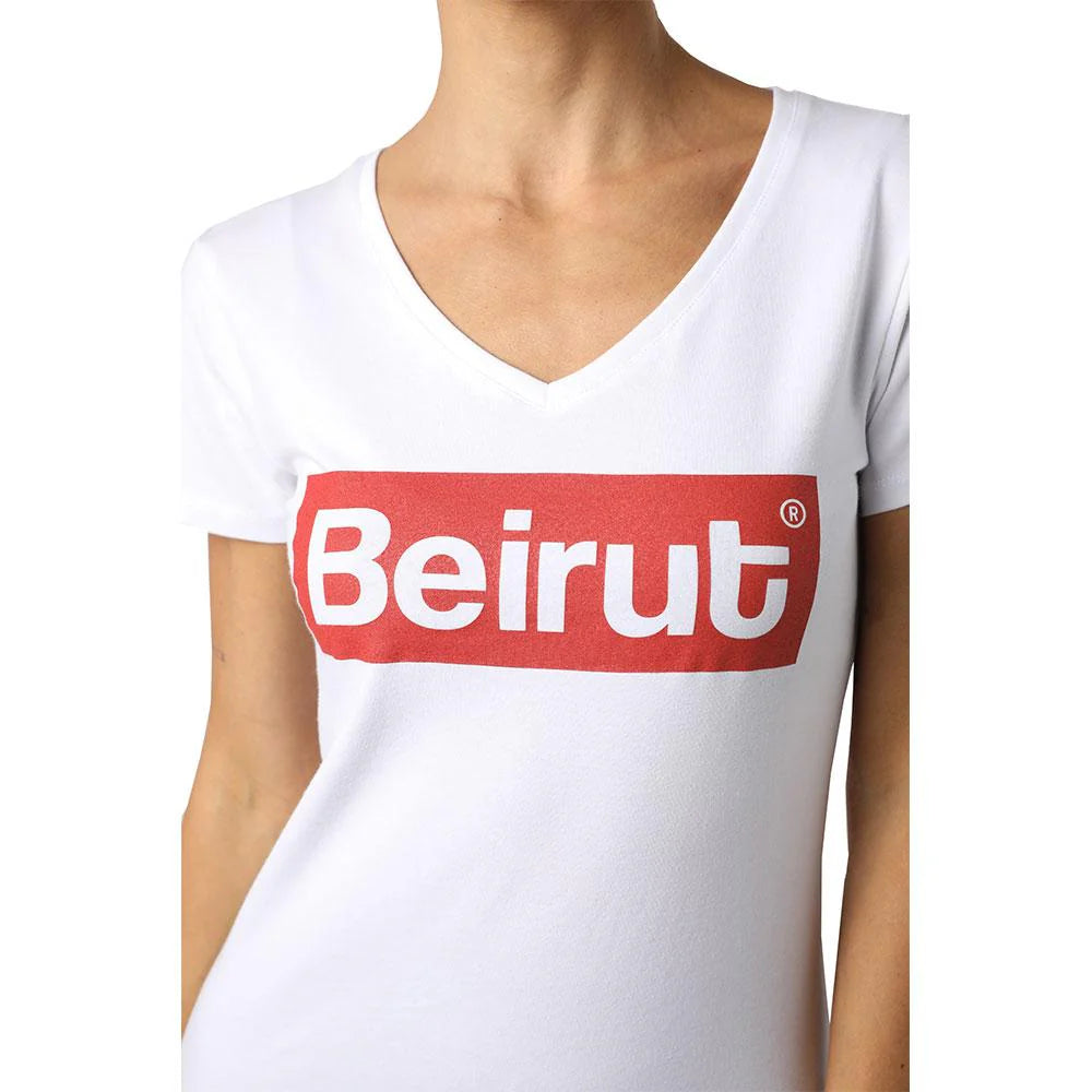 Beirut Red On White Women’s V-Neck T-Shirt