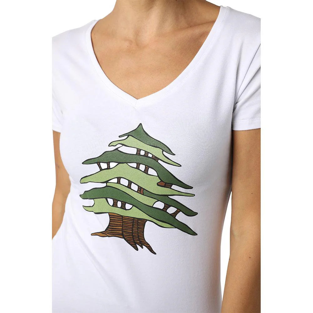 Cedar Of Lebanon White Women’s V-Neck T-Shirt