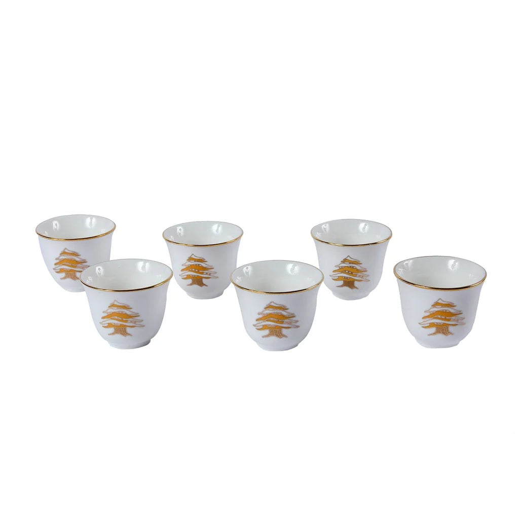 Handmade Golden Cedar Chaffe ceramic coffee cups set crafted and painted in Lebanon