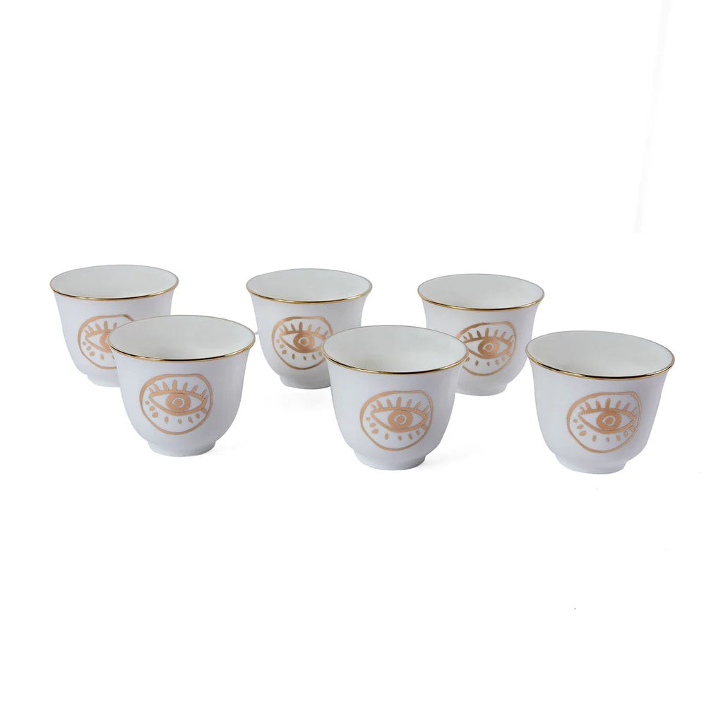 Handmade Round Evil Eye Chaffe ceramic coffee cups set crafted and painted in Lebanon