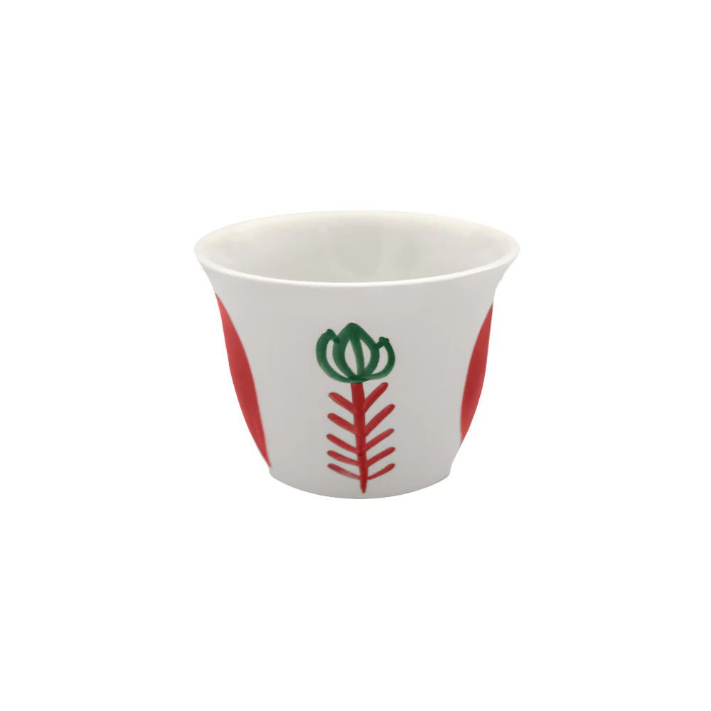 Handmade ceramic tea cup with red tulip inspired Lebanese artisan design